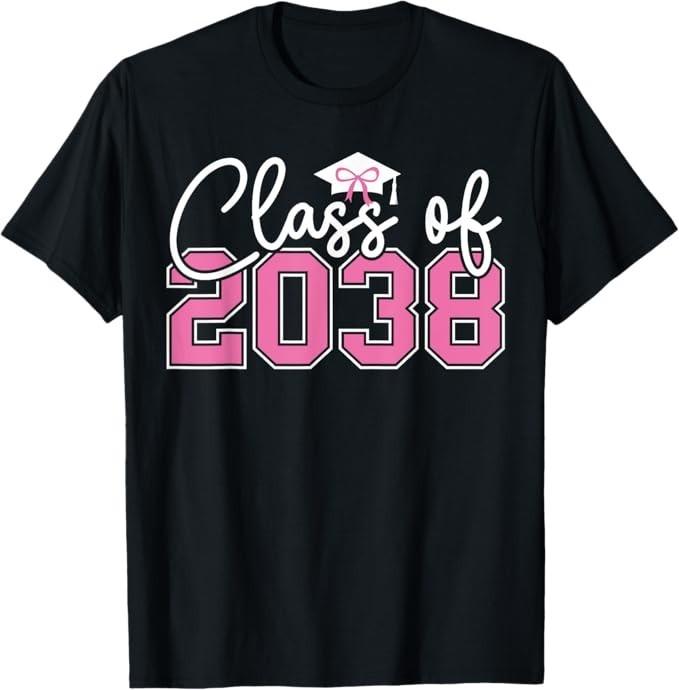 Class of 2038 Grow With Me Kindergarten Pink Coquette Bow T-Shirt