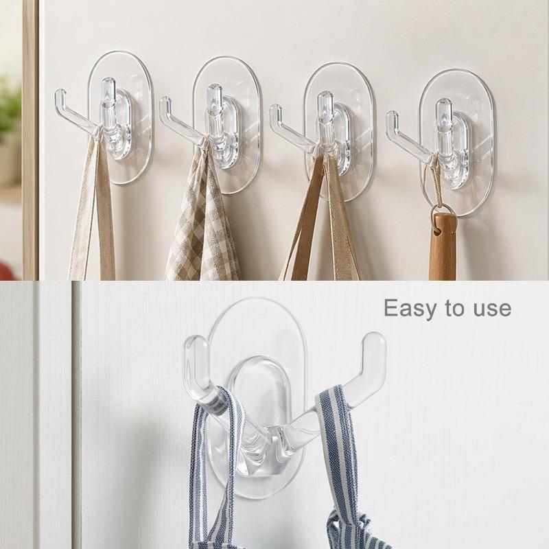 1/20pcs Transparent Wall Mounted Hook No-drill Bag Coat Storage Sticky Hooks Multifunctional Home Kitchen Bathroom Hanging Hooks