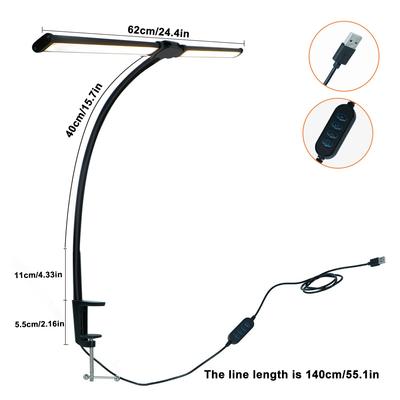 2-Headed LED Desk Lamp for Office Home Eye-Caring Architect Lamp with Clamp USB 3 Color Flexible Adjustable Lighting Table Lamp