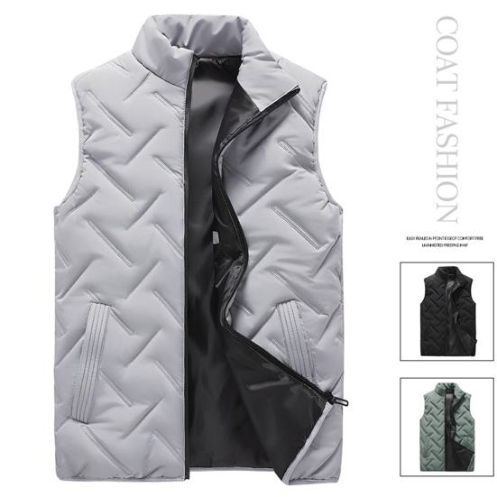 Men Waistcoat Embossing Solid Color Stand Collar Cotton Padded Coldproof Autumn Winter Zipper Vest Coat for Rock Climbing