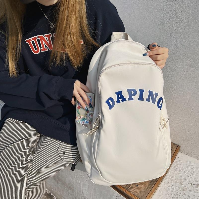Harajuku Letter ins Large Capacity Backpack Spring Casual Men s and Women s Junior High School Backpack белый