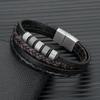 Stainless Steel Beaded Bracelet Punk Men's Classic Multilayer Braided Leather Bracelet Black Buckle Homme Pulseras