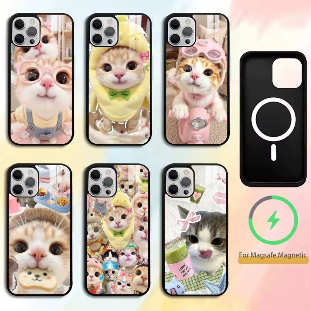 Funny Cute Cat Phone Case For iPhone17,16,15,14,13,12,11 Plus,Pro Magnetic For Magsafe Wireless Charging