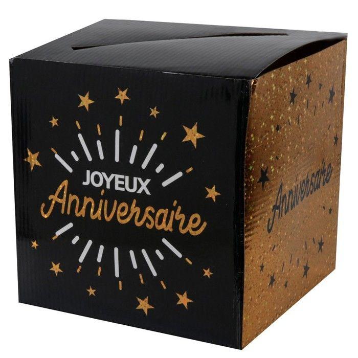 Tirelire - Joyeux Anniversaire - NOIRE ET DOREE - Métallique - 20x20x20 Cm - Décoration De Fête