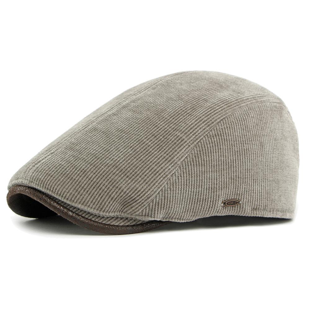 Autumn Winter Velvet Thick Warm Cap Men's Corduroy Beret British Retro Forward Cap Painter Cap