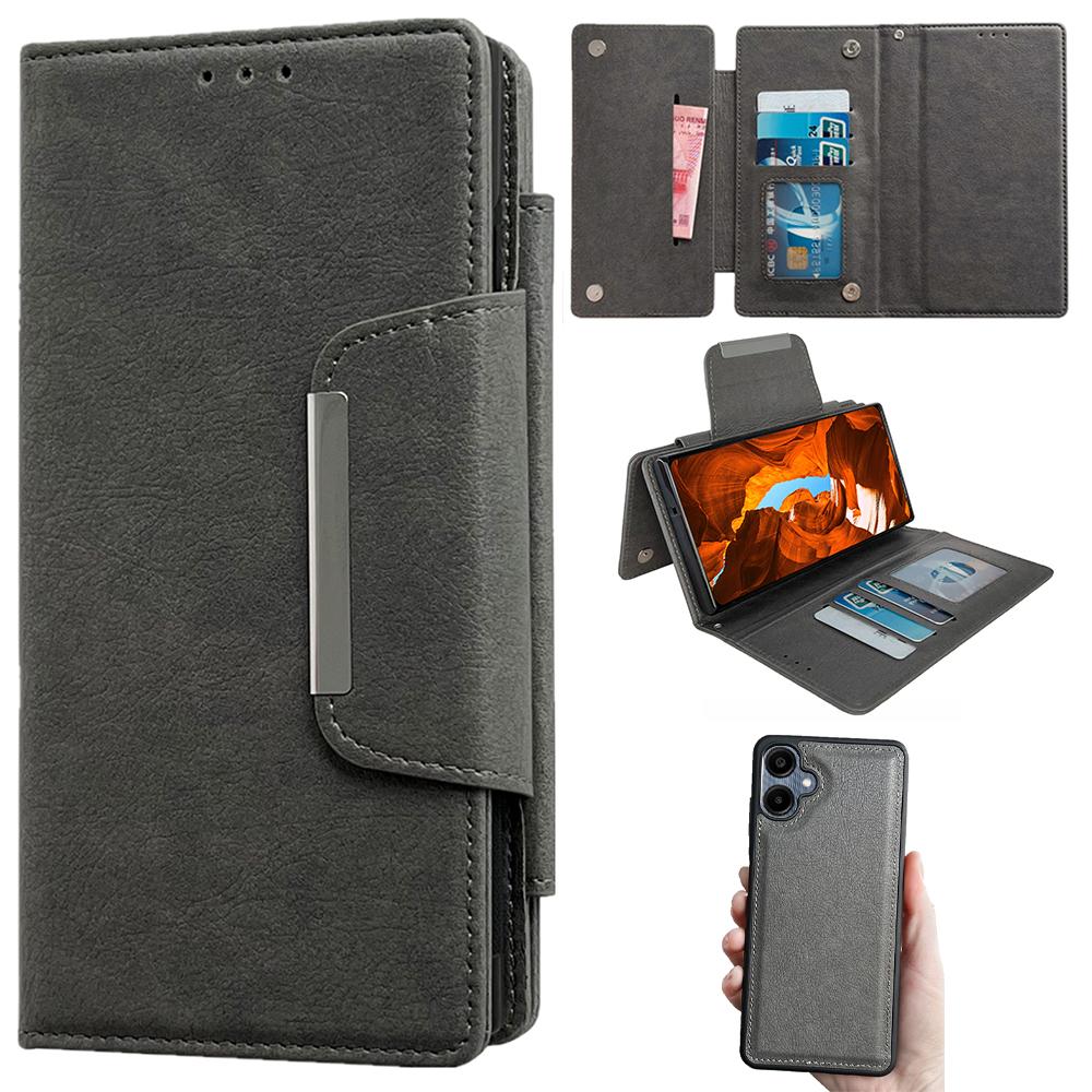 

For Samsung Galaxy A06 5G/A06 4G Detachable Cover PU Leather 2 in 1 Magnetic Wallet Phone Case Grey