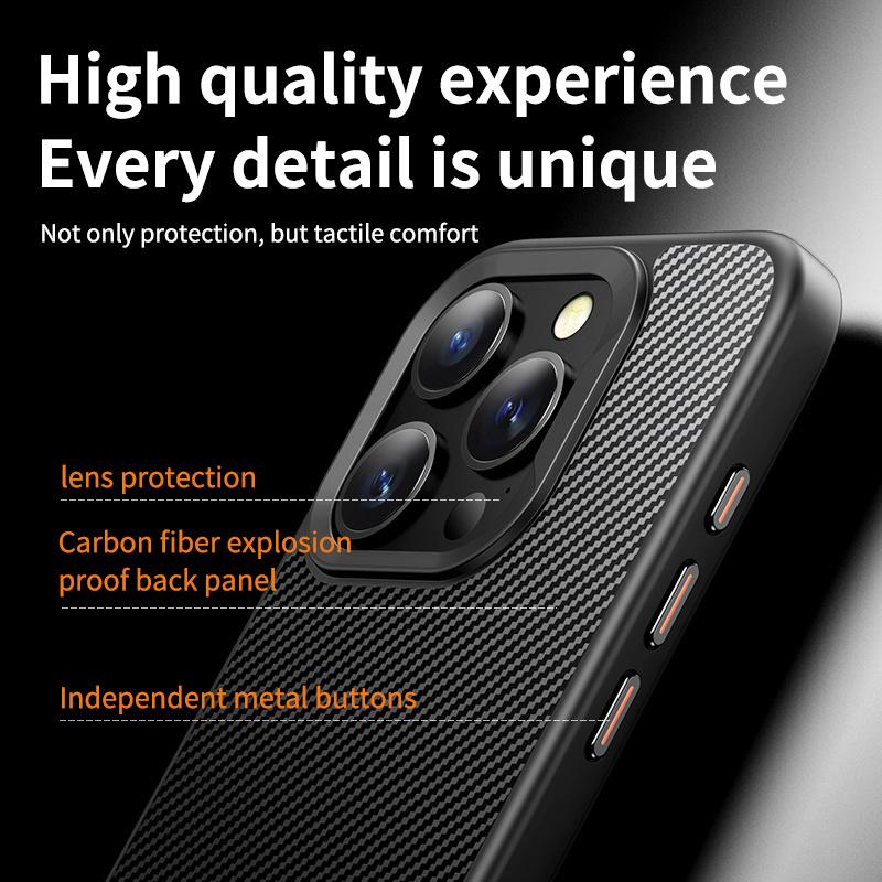Premium Hidden Magnet Carbon Fiber Texture Anti-fall Shell For iPhone 17 Pro Max 16 15 14 Plus For Magsafe Anti-fingerprint Case