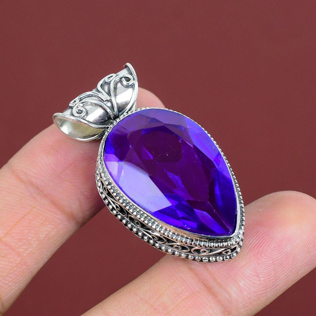 Faceted African Amethyst Pendant Real Gemstone Jewelry Handmade Vintage Pendant 925 Sterling Silver Pendant Birthstone Jewelry Gifts For Him