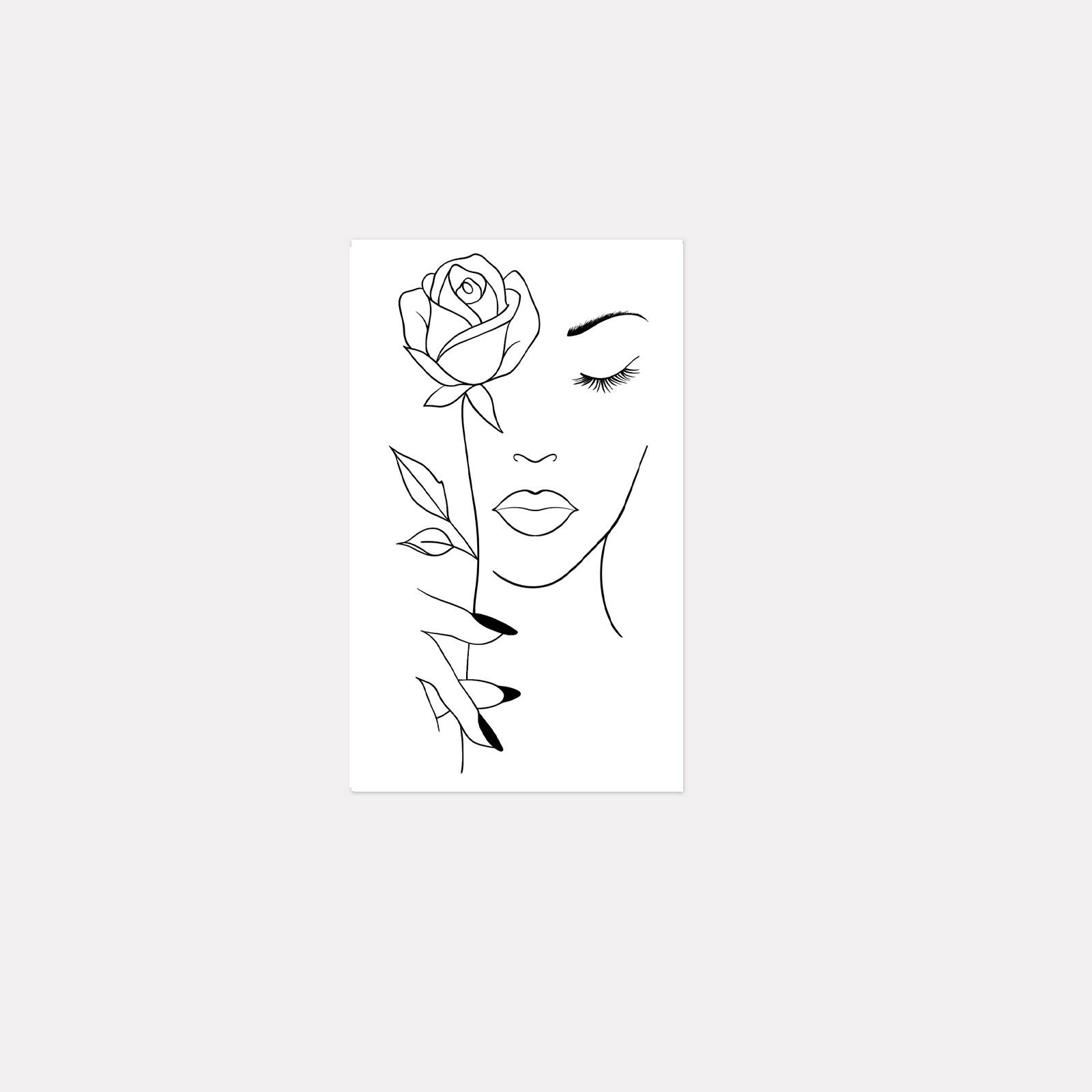 

Minimalist Line Portrait Rose Tattoo Sticker, Hand-Painted Line Design, Waterproof, Sweat-Proof And Non-Reflective 11*18