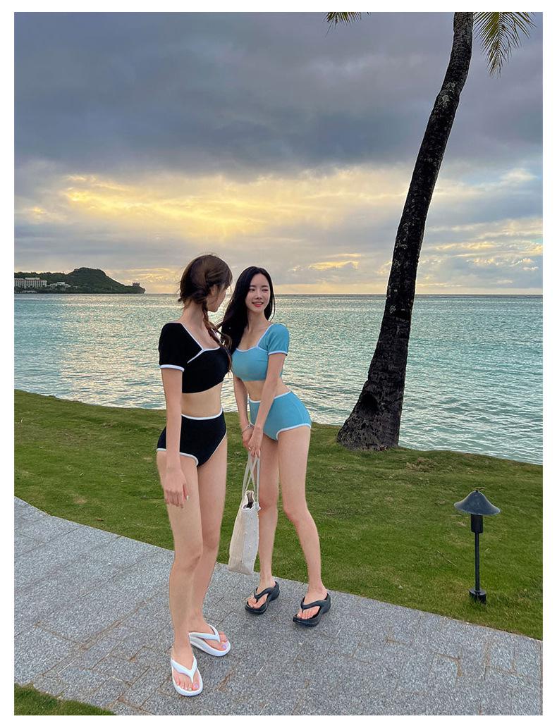 Bikini a Due Pezzi Monocolore Stile Coreano: Costumi da Bagno Sexy, Modellanti, di Alta Gamma per Donne