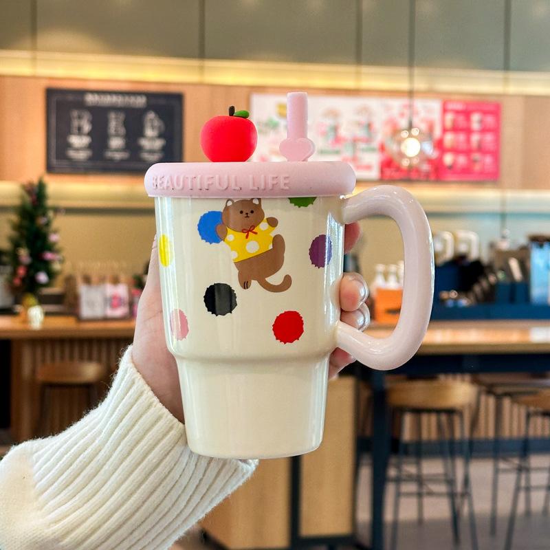 

Birthday gift for girls, girl s heart pink cat straw cup, cute ceramic mug, souvenir gift box. 301-400ml