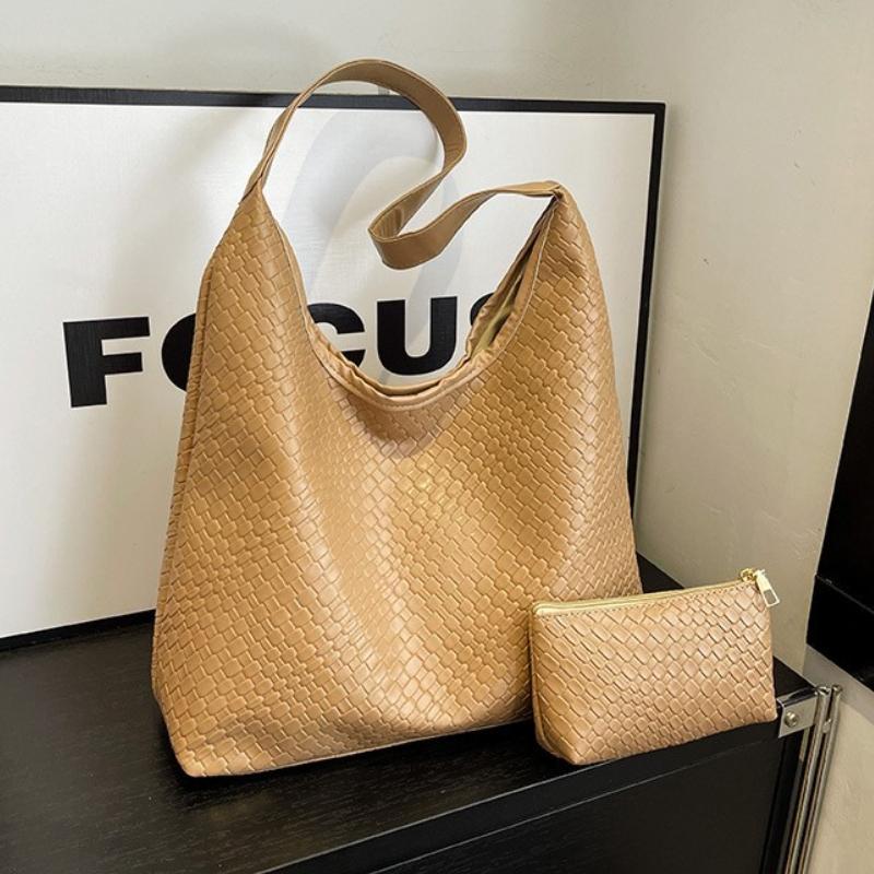 

Women s Retro Artificial Leather Woven Pattern Shoulder Bag,Large Capacity Tote Bag,Casual Armpit Bag, Large Tote Bag,Daily Work