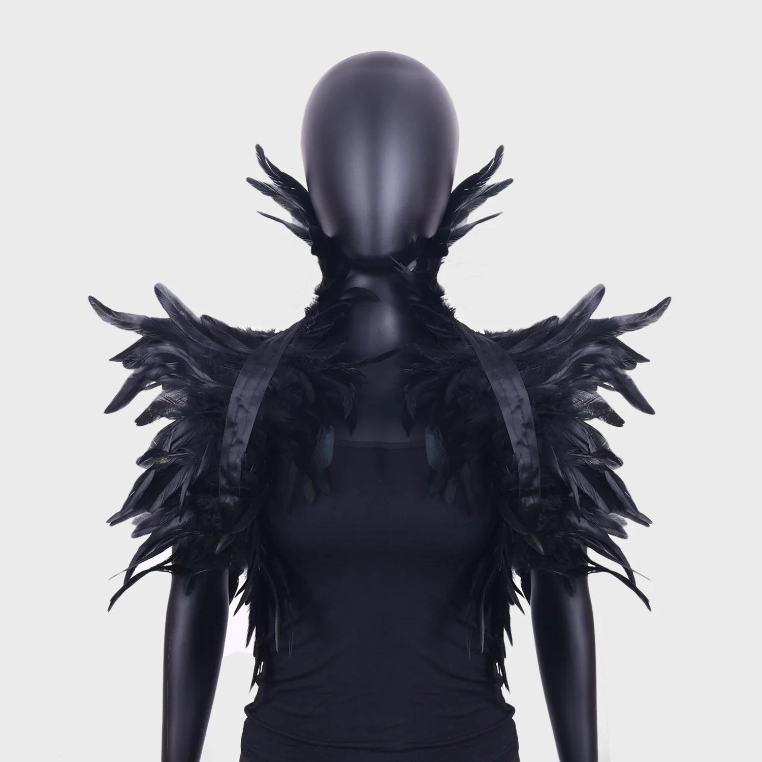 

Feather Shawl Gothic Chicken Feather Cape Cloak Halloween Party Prom Performance Cosplay Costumes Poncho Women Men Festival чорний