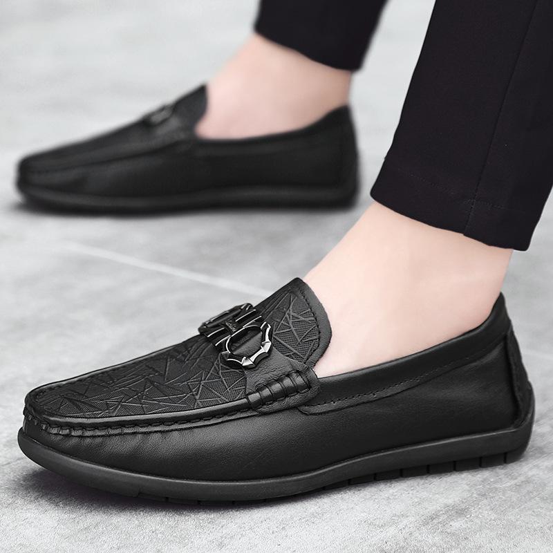 2025 New First-layer Cowhide Large-size Doudou Shoes, Black Soft-soled Dad Men's Trendy Casual Shoes, Comfortable Driving Shoes for Men