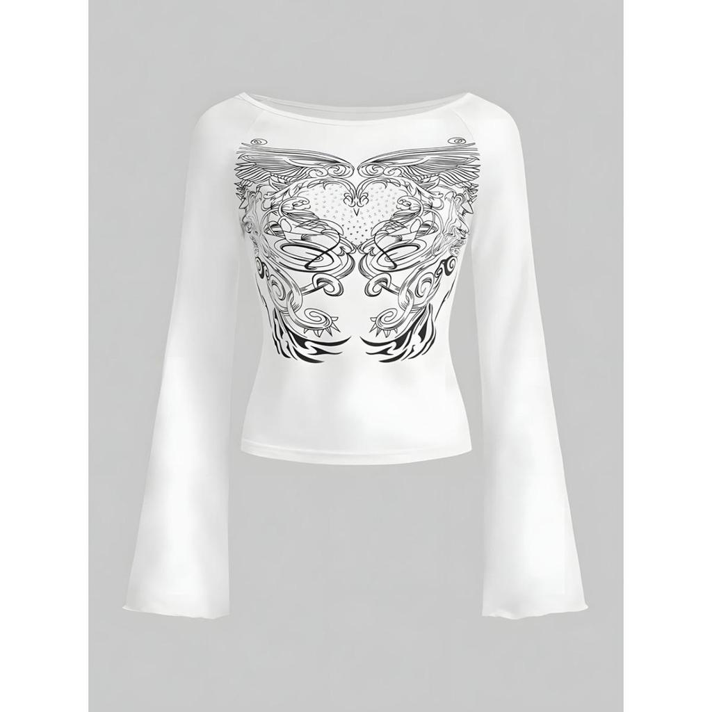 2KWEIRD 90s Long-sleeve Tees E-Girl Clothes Aesthetic Streetwear Long-sleeve T-shirts Harajuku Punk Letter Pattern Sexy Long-sleeve Tops