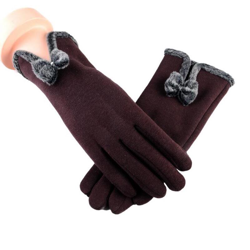 New Female Autumn Winter Non-Inverted Velvet Cashmere Full Finger Warm Lace Gloves Women Cotton Touch Screen Gloves G82