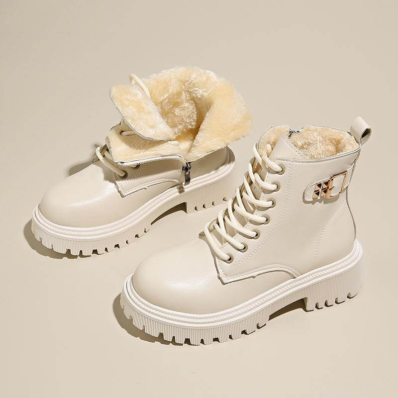 Fashion 2024 Hot Sale New Wear Resistant Non-slip Winter Round Head Ladies Boots Solid Color Fashion Outdoors Warm Plush Women Shoes