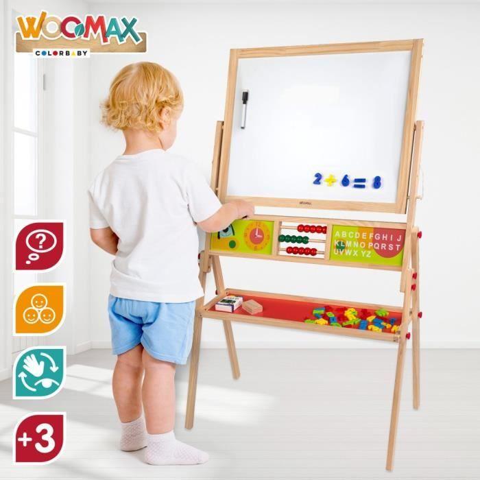 Tableau Magnétique 2 En 1 - WOOMAX - 66x38x110 Cm - Avec Boulier Et Horloge - Pour Enfants À Partir De 3 Ans