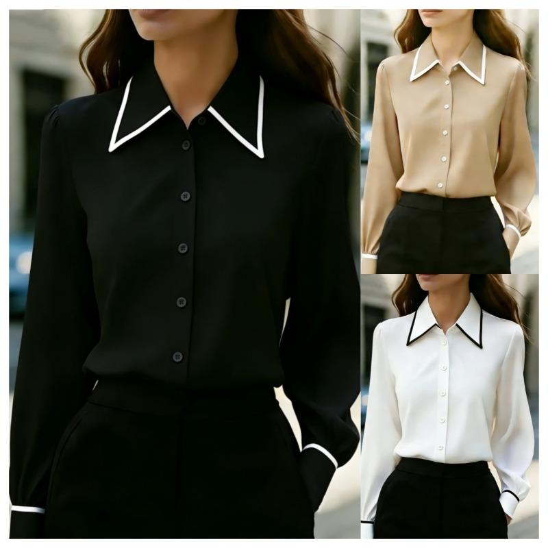 GMXIA Women's Fashion POLO Neck Long Sleeve Spring Autumn Casual Blouses & Shirts