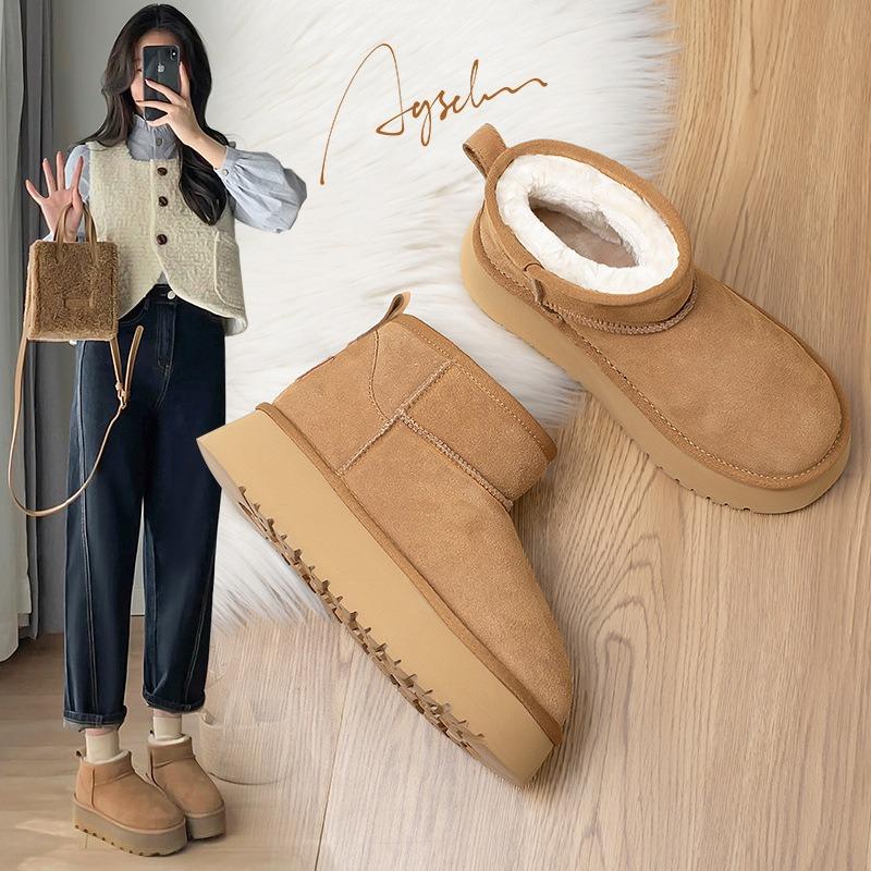 Short Snow Boots Women's Winter New Thick-soled Velvet Bread Shoes Comfortable and Simple Outer Cotton Shoes