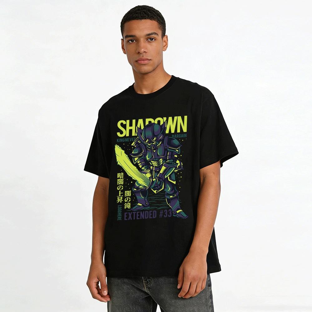 Shadow Warrior Mecha Druck Streetwear Lockere Passform Herren Langarm-T-Shirt Reines Baumwoll-T-Shirt