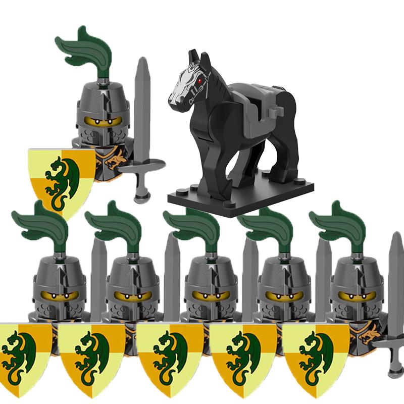 MOC Medieval Lion King Castle Knight Building Blocks Figure Accessories War Horse Cavalry Warrior Crusaders Toy Gift Bricks N029