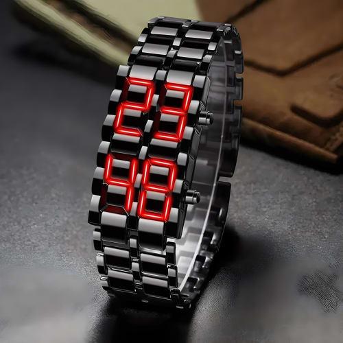 Gosasa Men's Lava Style Stainless Steel Watch with Red and Blue LED Digital Watch and Black Bracelet Watch, Red, Business Casual.
