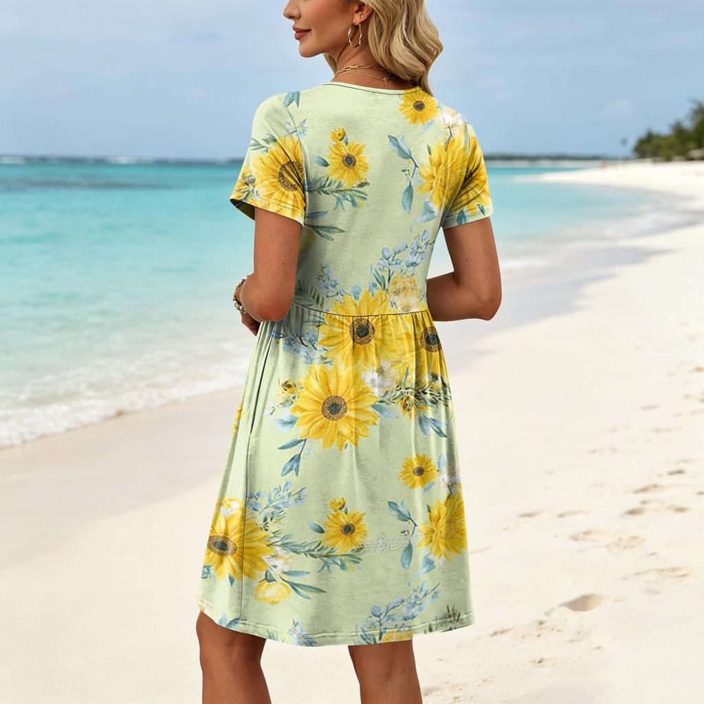 Dresses For Women Short Sleeve O Neck Casual Dresses Waist Maternity Dress With Pockets
