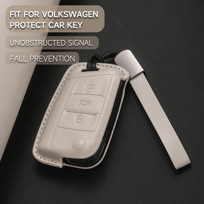 Leather Car Key Cover Case Protection Shell Keychainfor Vw Volkswagen Gti Golf 7 Mk2 Mk7 Polo Tiguan T-Cross T-Roc Touran