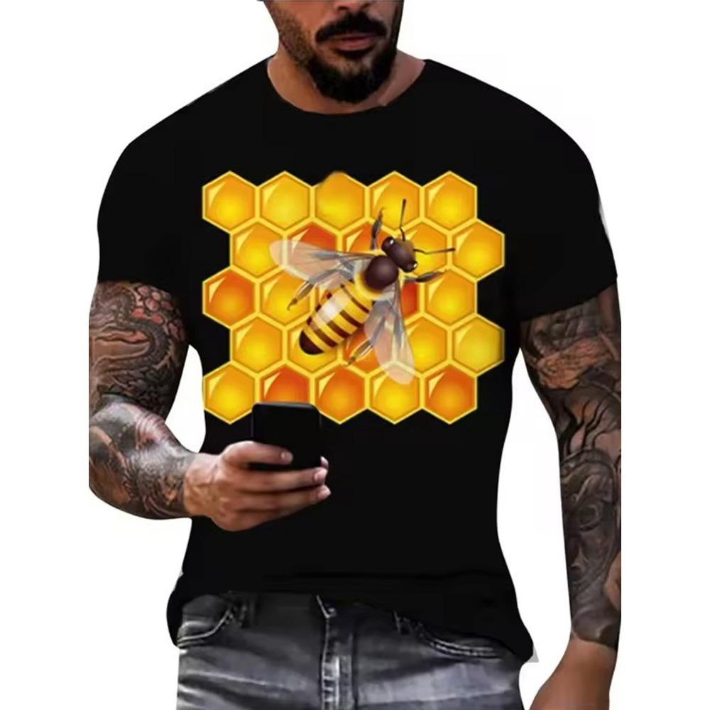 Men's Fashion Casual T-shirt -100% Polyester Fiber, Round Neck Short Sleeve, Machine Washable, Comfortable for All Seasons