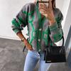 Autumn and Winter New Casual Contrasting Letter Single Breasted Long Sleeved Knitted Sweater Cardigan Jacket 3615 EMA