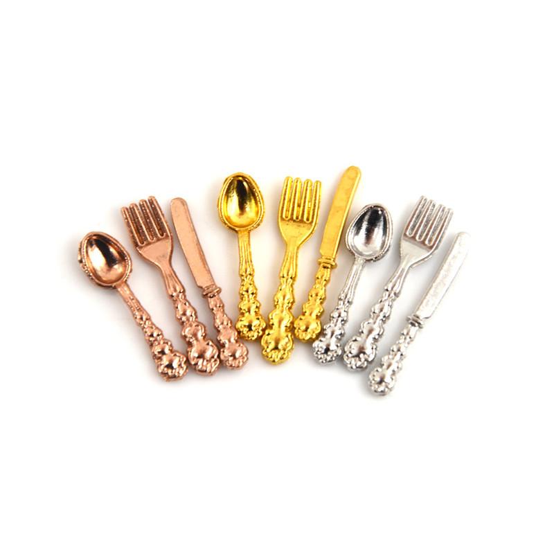 12Pcs 1:12 Dollhouse Miniature Fork Knife Soup Tableware Kitchen Furniture Toys