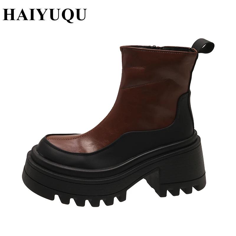 High Heels Plateau Stiefel Schnee Knöchel Damen Schuhe Winter Brandneu Chelsea Motorradstiefel Goth Leder Pumps Botas Mujer