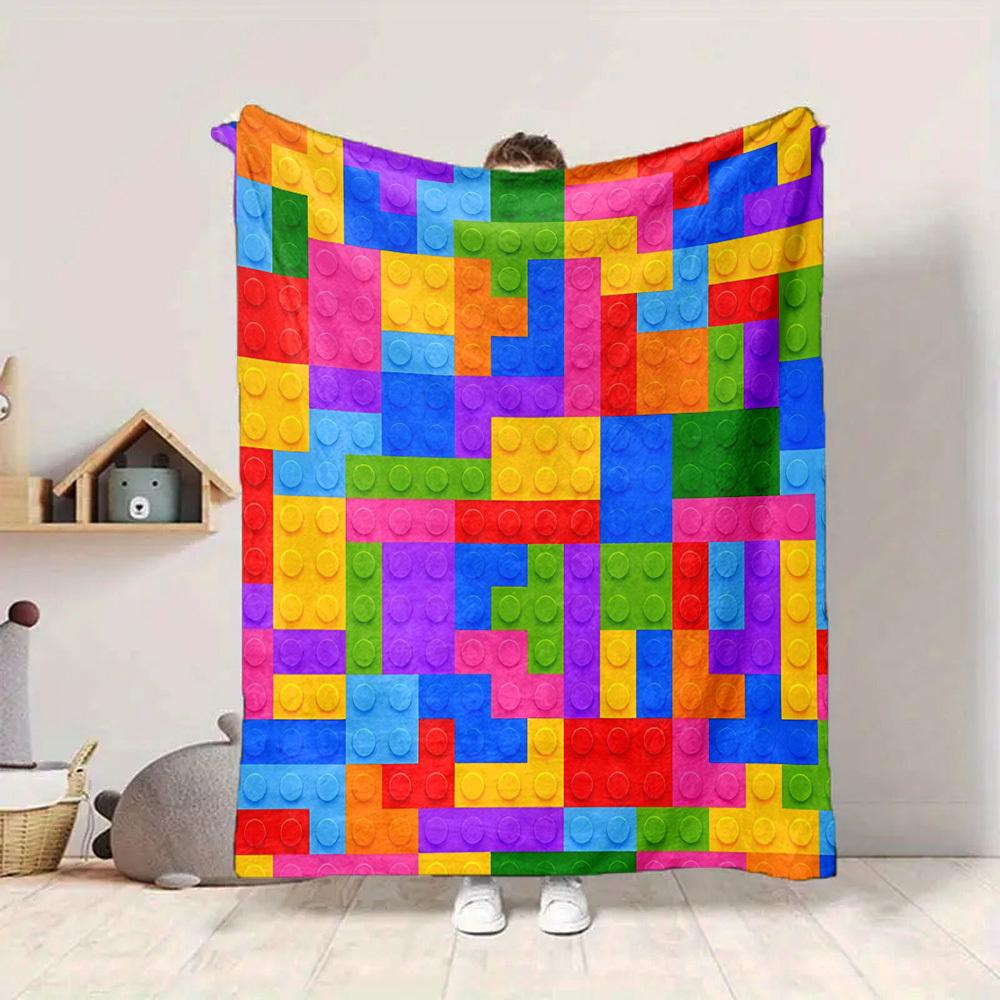 1pc Building Block Jigsaw Puzzle Blanket, Lightweight Flannel Throw Blanket for Sofa, Bed, Travel, Camping, Living Room, Office, Couch050
