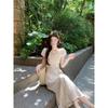 Sweet Wind Bow Lace-up Jacquard Dress Women's Summer Casual High-end Temperament Waist and Thin A-shaped Long Dress