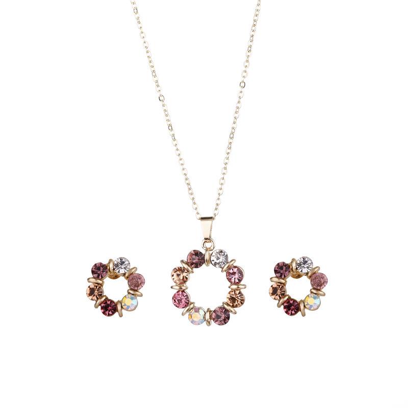 Colorful Gem European & American Style Circle Necklace & Jewelry Set