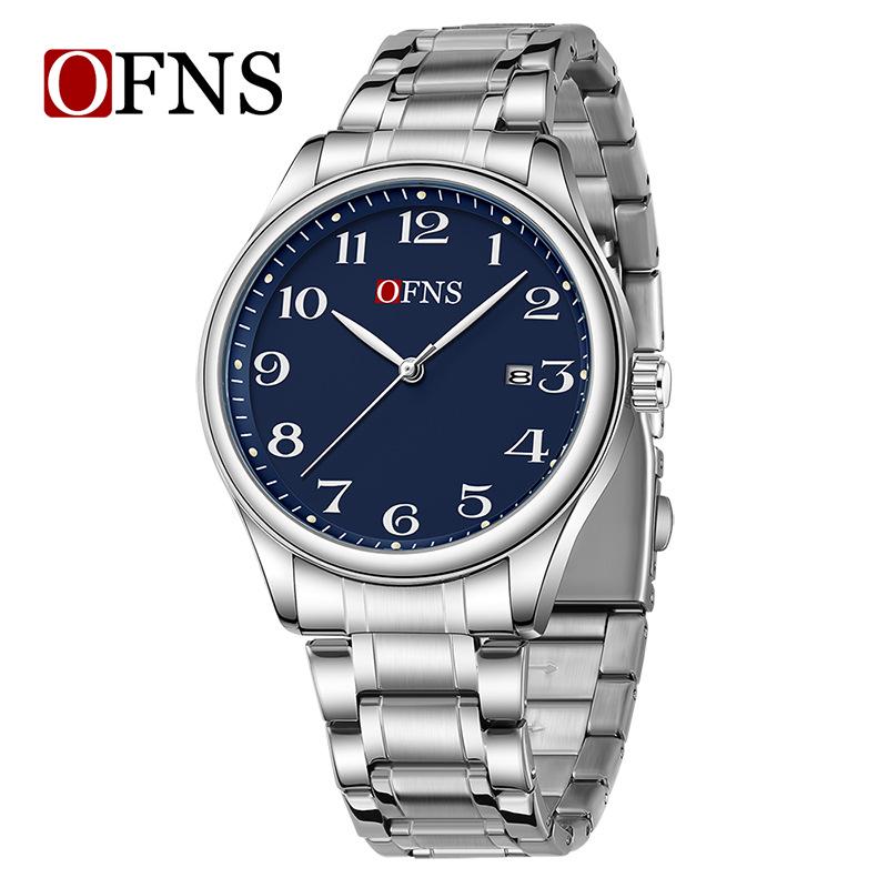 OFNS Couple's Wristwatch - Waterproof, Luminous, Quartz Watch with Steel or Leather Strap, Calendar Feature, for Casual or Business.