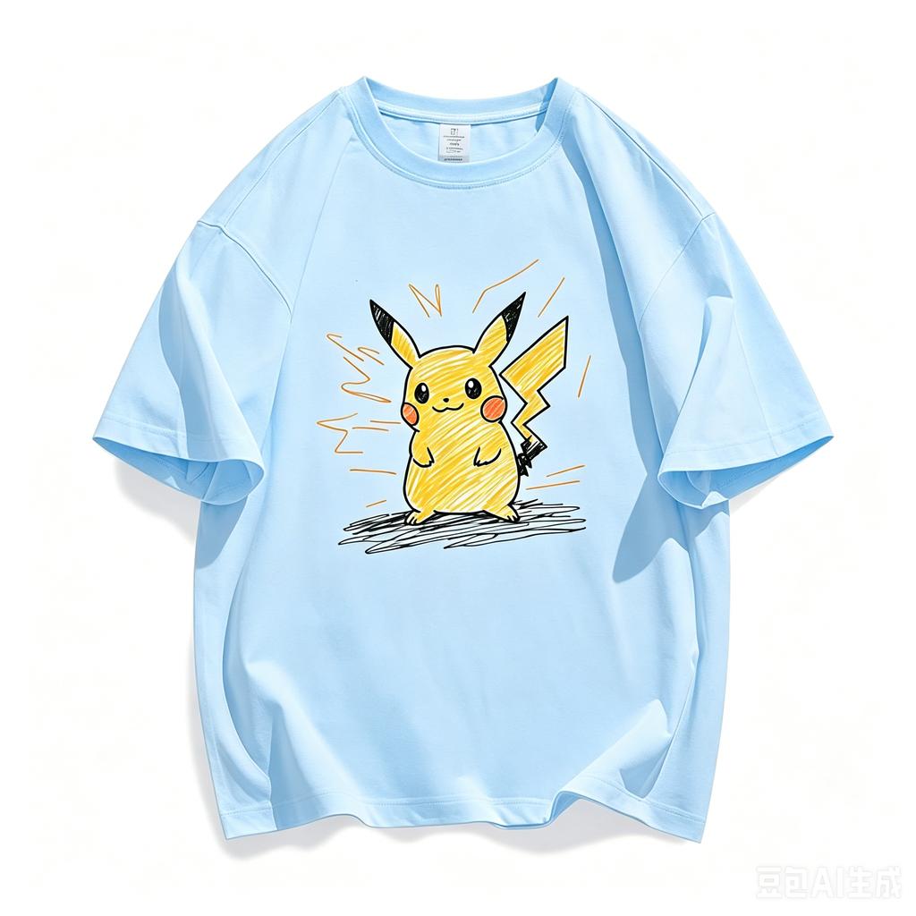 Pok É Mon Pikachu Creative Graffiti Collaboration Short Sleeve T-shirt for Parent Child Summer Pure Cotton Half Sleeve