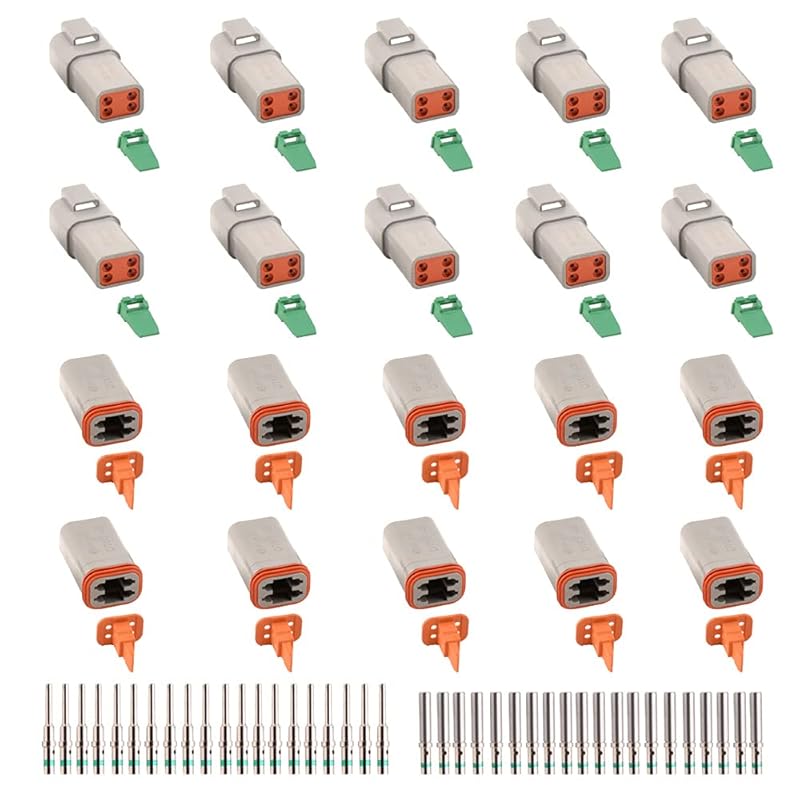 JRready ST6246 Deutsch 2 Pin Connector 10 Sets, DT04-2P DT06-2S Gray Waterproof Electrical Wire Connector With Solid Contacts 14-20AWG