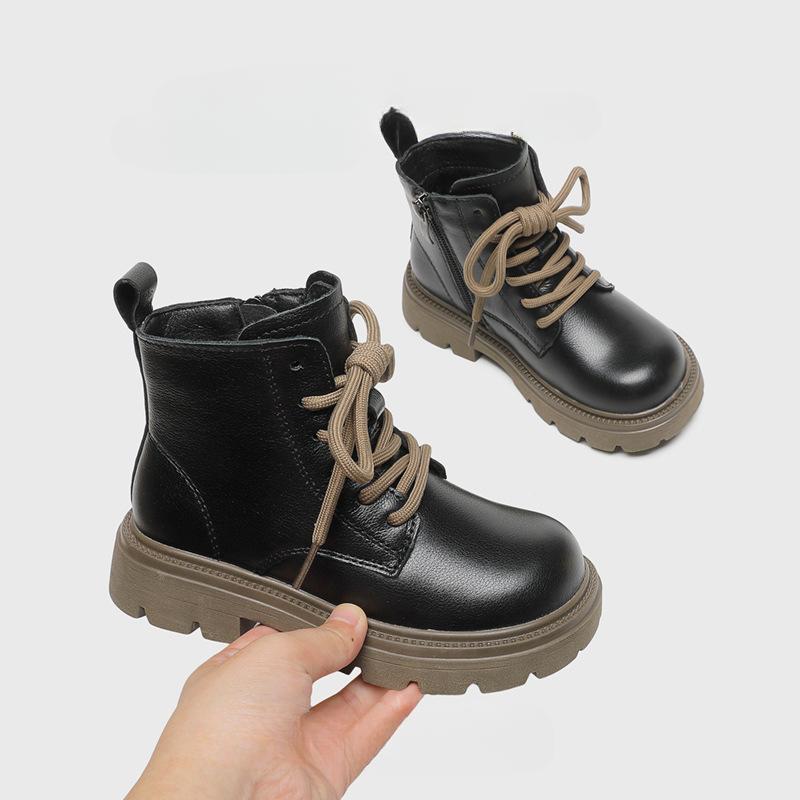 Fashion retro children's short boots 2024 new classmates high-top leather shoes British leather boots
