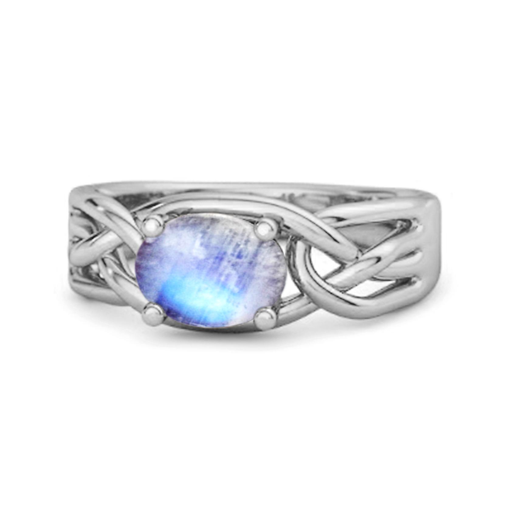 

Moonstone Celtic Woven Band Ring - 925 Sterling Silver 9.5 біле золото кольору