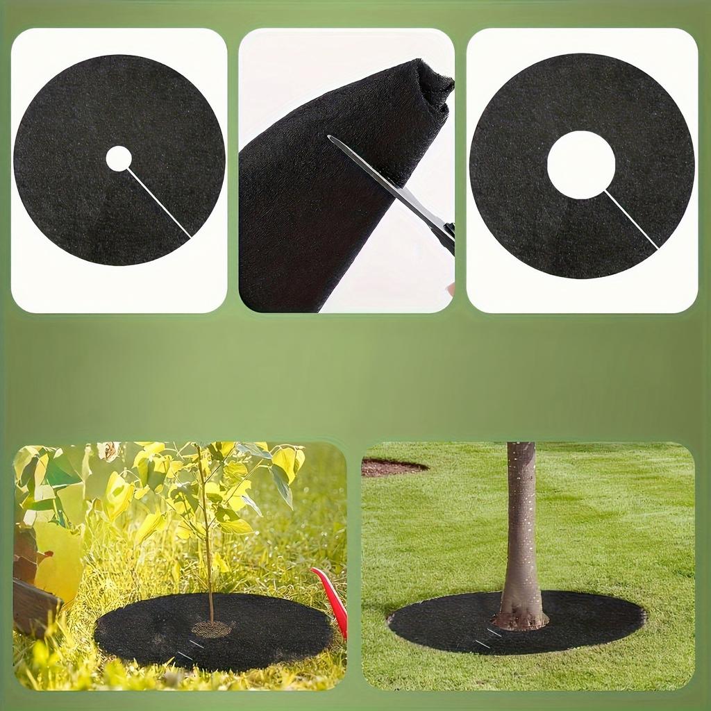 4 Pack Nonwoven Weed Barrier Mat Tree Root Protection Disc for Garden Landscaping with 52cm Outer Diameter and 6cm Center Hole