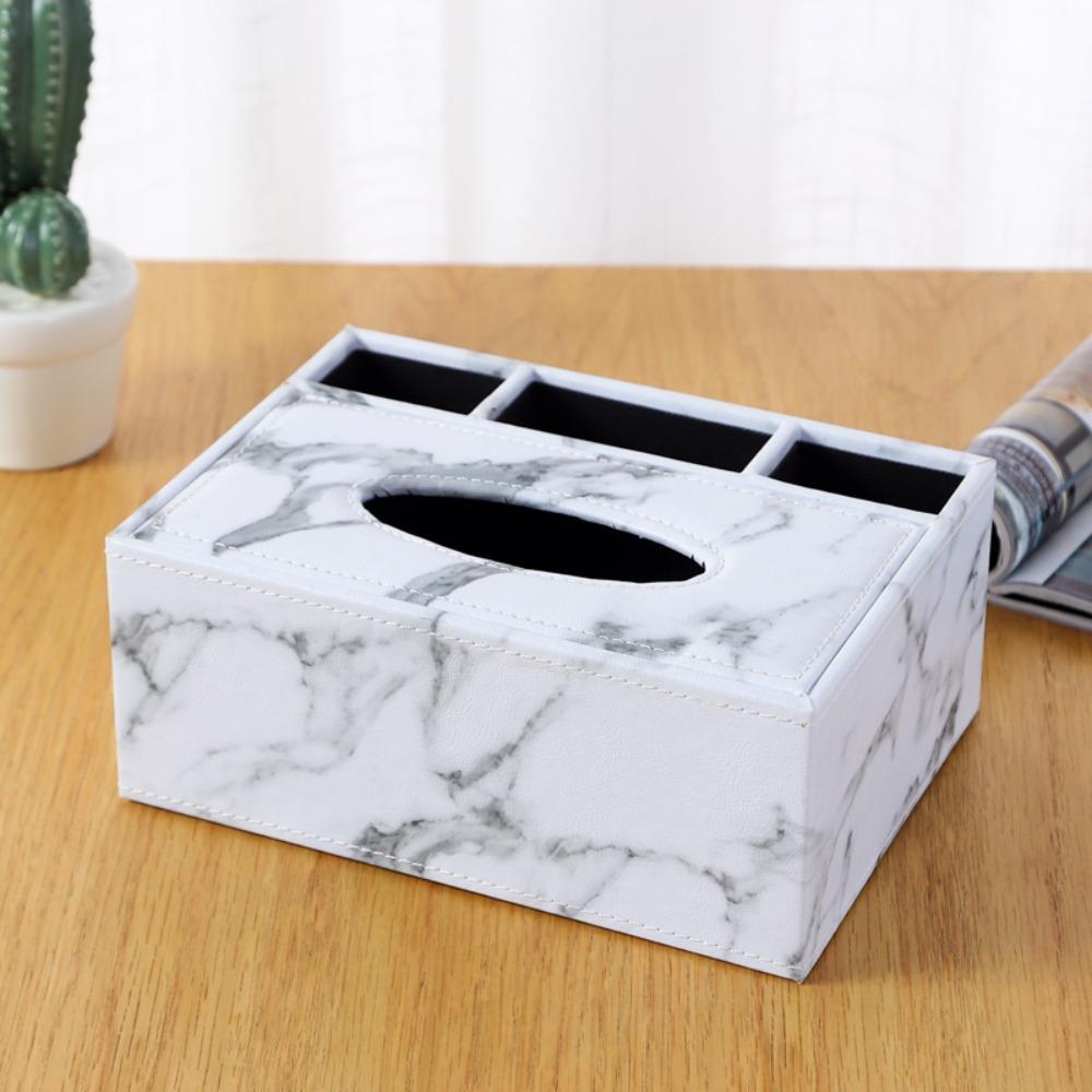 Artificial Leather Multi-functional Tissue Box 4 Grid Rectangular Tissue Storage Box Anti-moisture Tissue Paper Dispenser