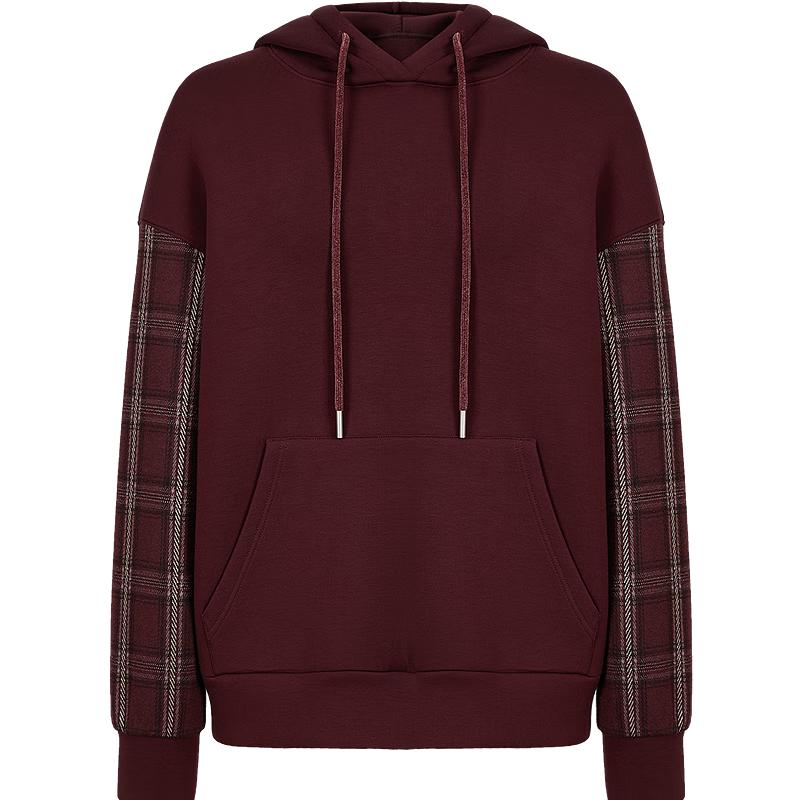 

JZ·ANNACAU Women s Retro Plaid Patchwork Hooded Sweatshirt L