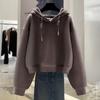Women's Hooded Sweatshirt with Fleece New Autumn and Winter Fashionable Solid Color Versatile Casual Long-sleeved Top