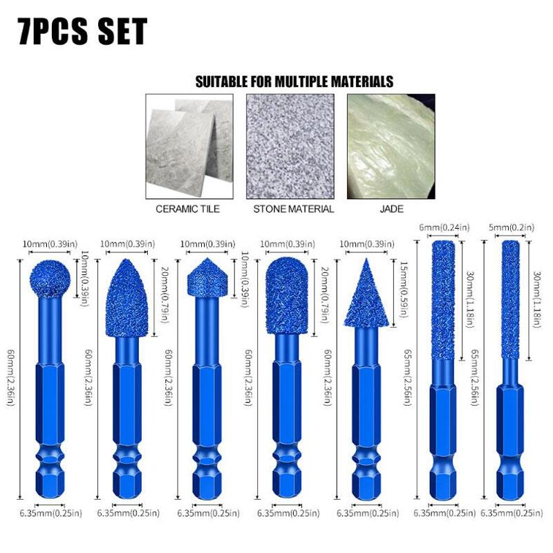 

Сверление и Шлифовка Шестигранный Хвостовик Алмазное Сверло Кольцевая Пила для Сухой Керамической Плитки, Мрамора, Гранита и Фарфора 7PCS синий