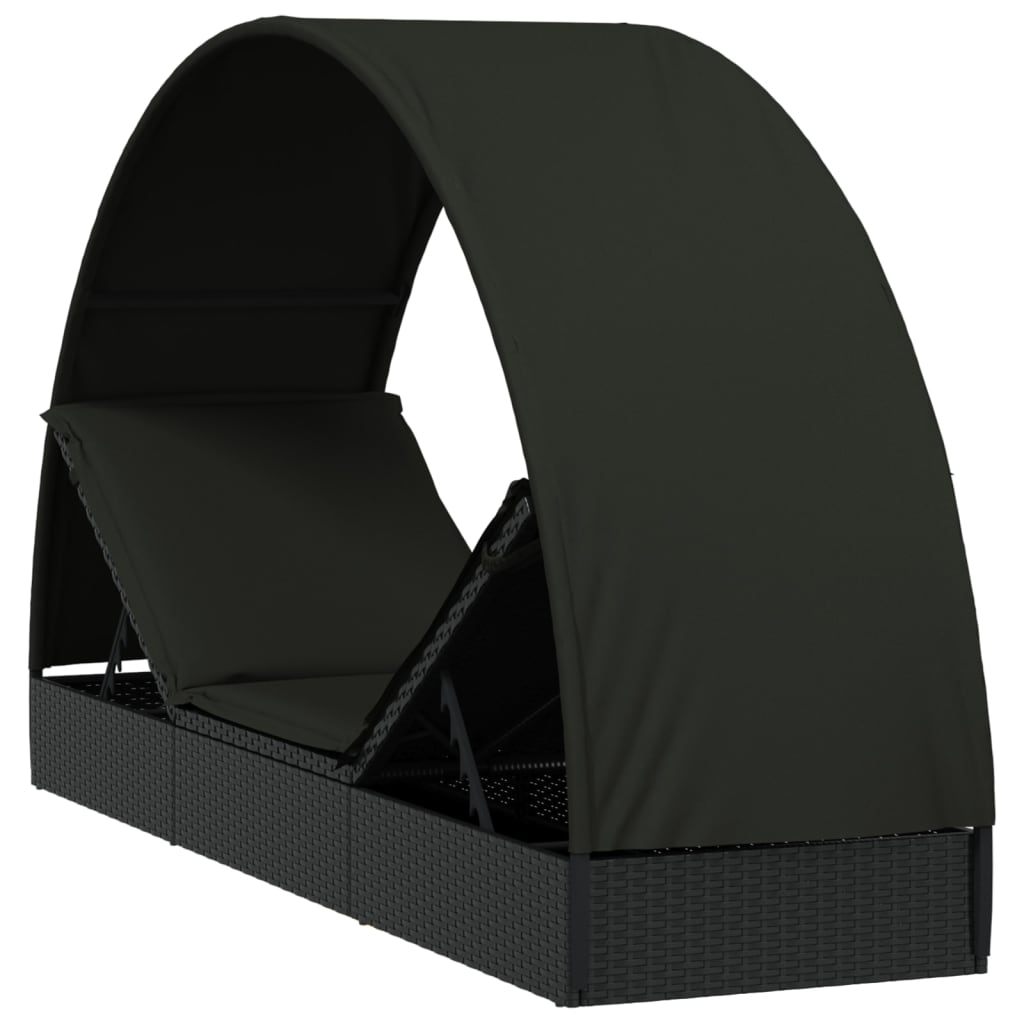 Black Sun Lounger with Round Canopy 211 x 57 x 140 cm Poly Rattan