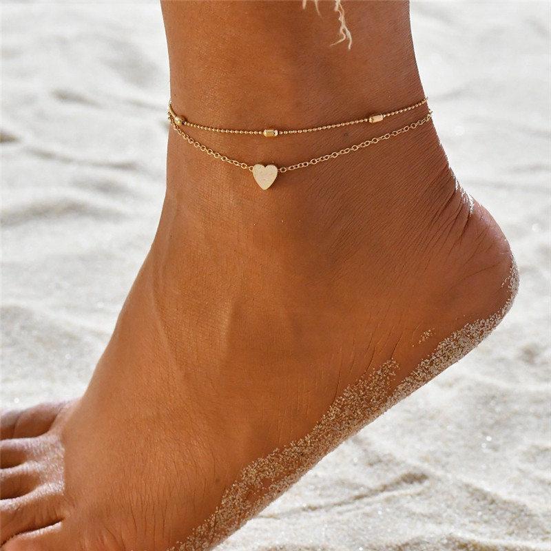 Double Layer Anklets For Women Pearl Streaming Pendant Foot Chains 8 Shape Beach Bracelet Anklets Solar System Bracelet