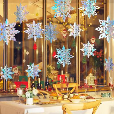 6Pcs 3D Holographic Snowflake Decorations Waterproof Glitter Paper Snowflakes Winter Home Decor for Christmas New Year's Birthday Parties