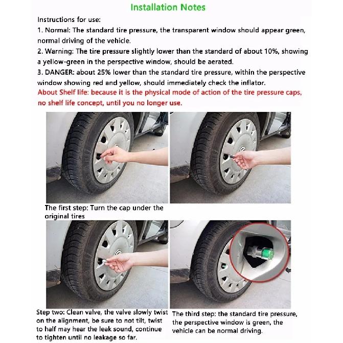 4pcs/lot 2.0/2.2/2.4 Bar 30/32 PSI Tire Pressure Monitor Pressure Gauge Cap Sensor Indicator Alert Monitoring Tools Kit